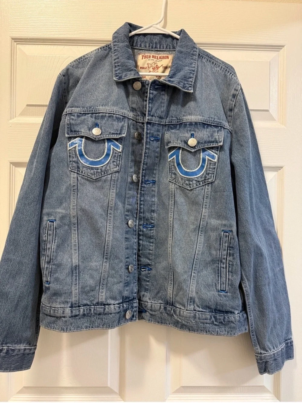 True Religion Blue Denim Jacket with Contrast Pocket Arcs